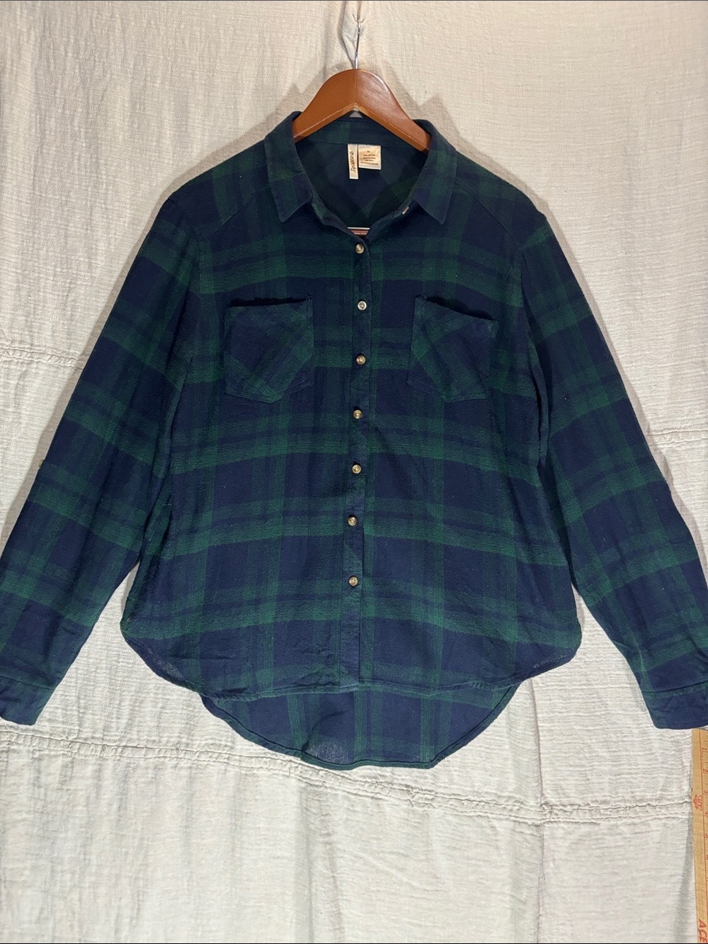 Passport Green & Navy Plaid Button-Down Flannel Shirt size XL 100% Cotton